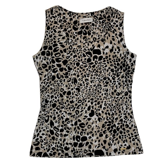 Calvin Klein Tops - CALVIN KLEIN Women’s XS Tank Shell Animal Print Black Tan Polyester Spandex